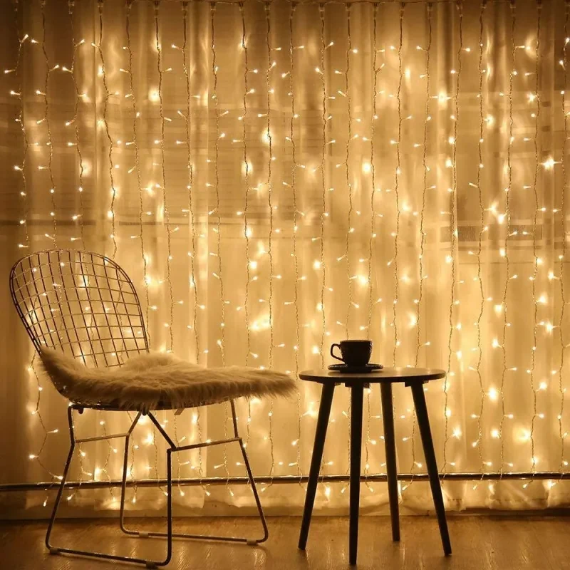SPRINGOS LED svetelný záves Nano kvaple - 3x2m, 400LED, 8 funkcií, teplá biela