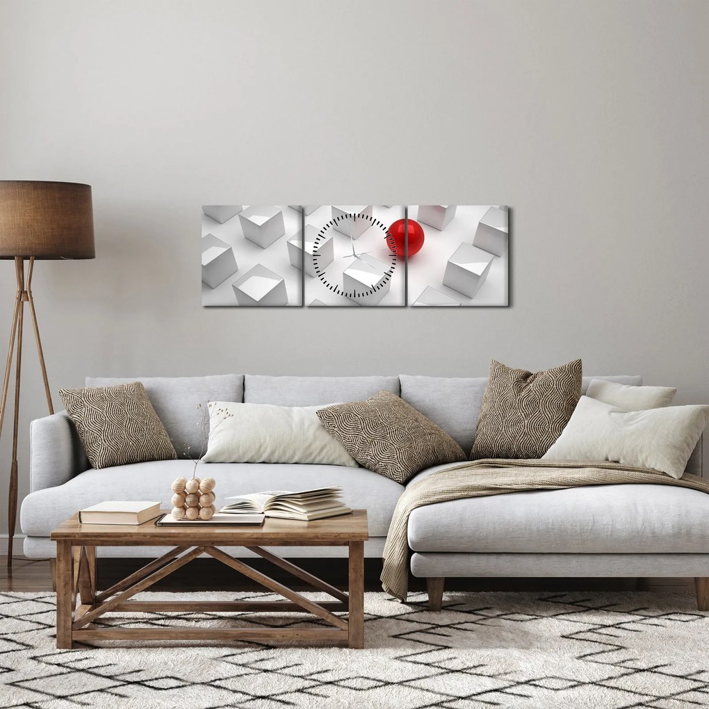Obraz abstrakcie - kocky s guľou (s hodinami) (90x30 cm)