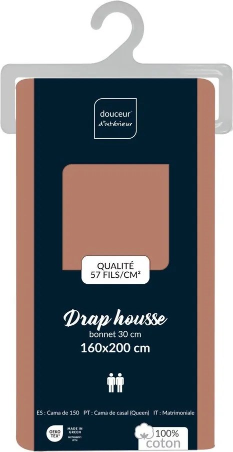 Napínacia bavlnená plachta v lososovej farbe 160x200 cm Lina – douceur d'intérieur