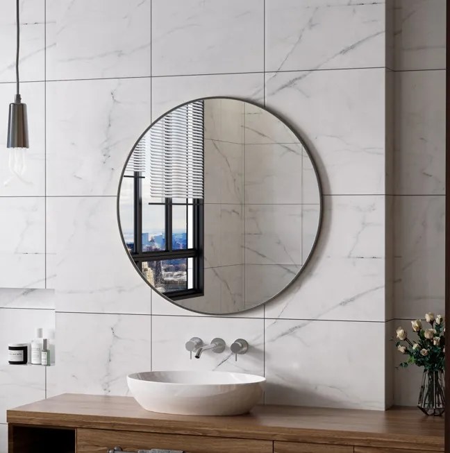 Erga Round, okrúhle zrkadlo 90cm, čierny rám, ERG-V01-ROUND-9090-BK