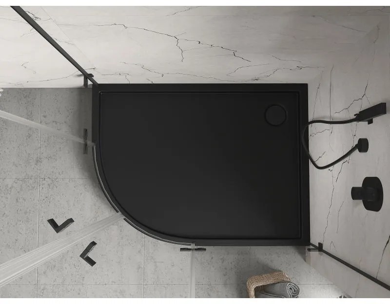 Mexen Flow+, štvrťkruhová asymetrická sprchová vanička, pravá, 100 x 90 cm, čierna matná, 46Q709010RH