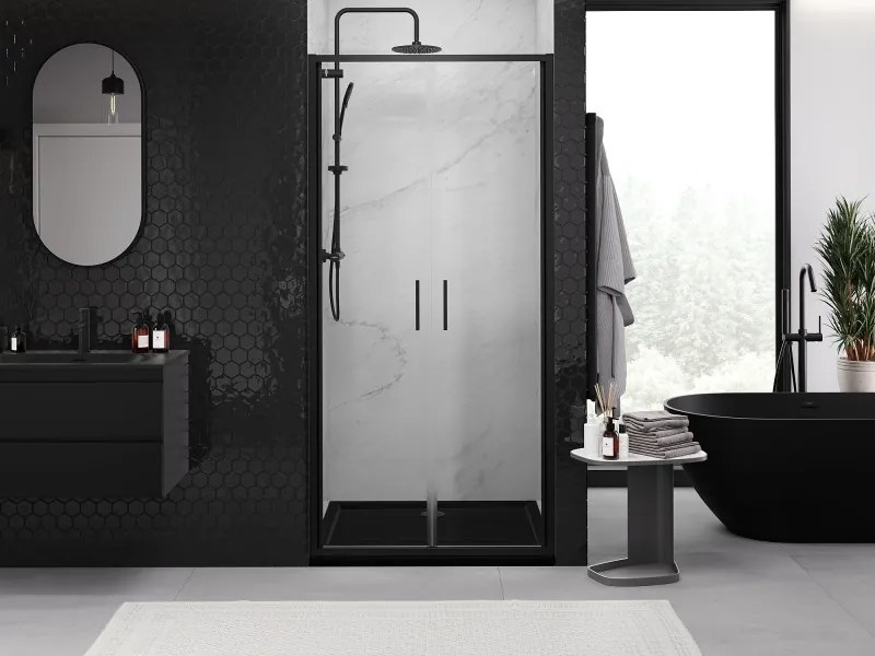 Mexen Exo, dvojité výklopné sprchové dvere, 120 cm, transparentné sklo, čierna, 814-120-000-70-00