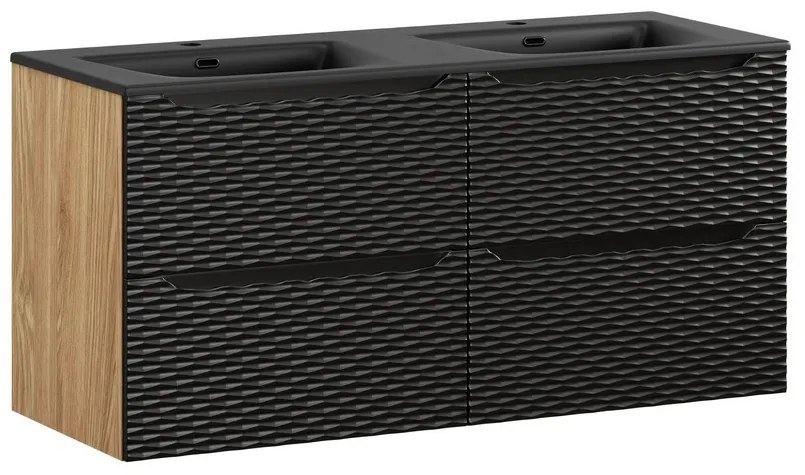Závěsná skříňka Ocean Sky se zápustnými umyvadly 120 cm černá/dub olejovaný