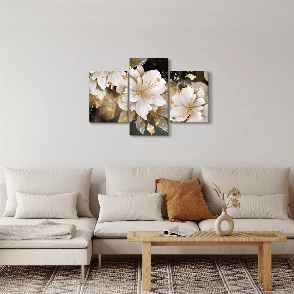 Obraz - Kvety v zlate (90x60 cm)