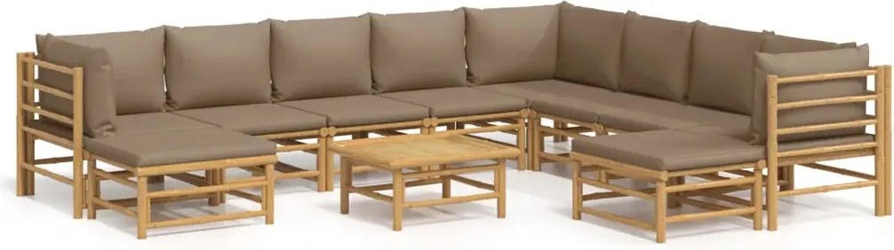 vidaXL 11-dielny set záhradného nábytku, vankúše vo farbe taupe, bambus
