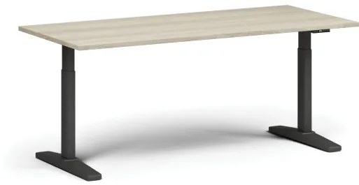 Výškovo nastaviteľný stôl, elektrický, 675-1325 mm, doska 1800x800 mm, čierna podnož, dub prírodný