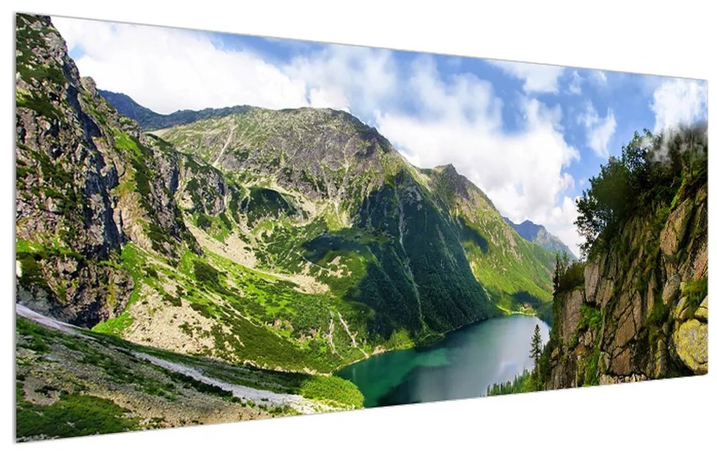 Obraz horskej krajiny s jazerom (120x50 cm)