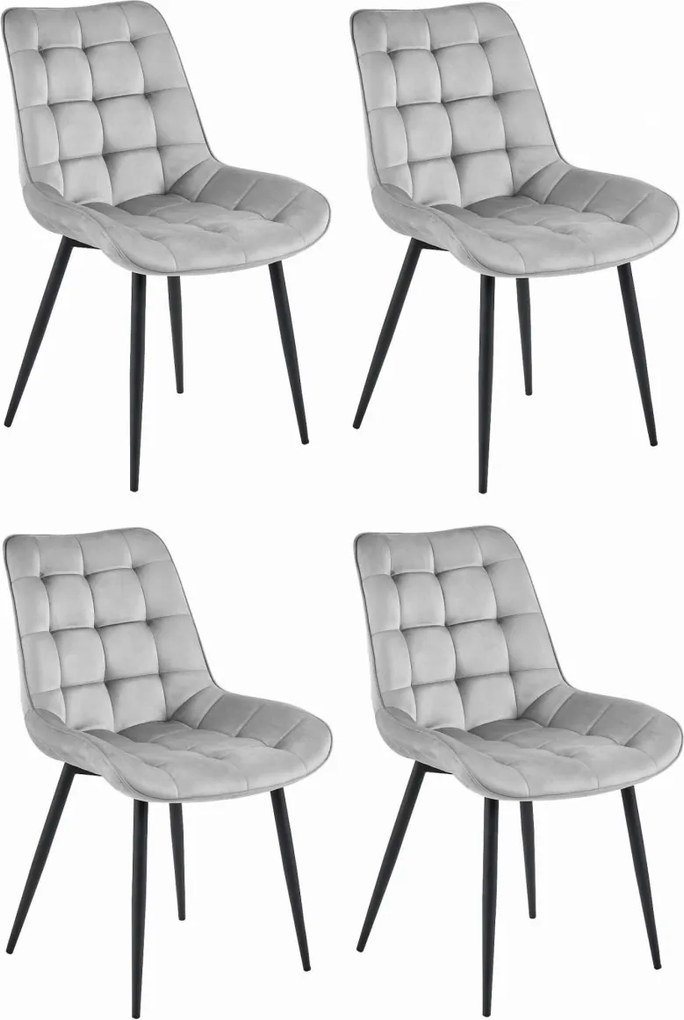 Svetlosivá zamatová stolička BERA s čiernymi nohami