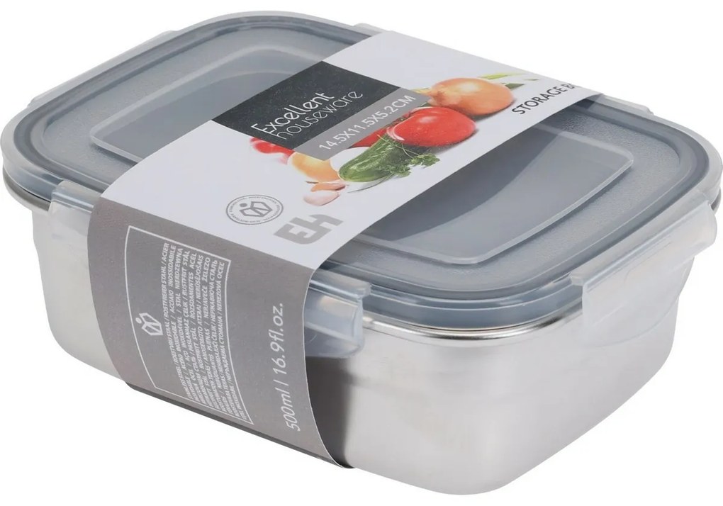 Excellent Houseware Nerezová nádoba s plastovýmviečkom 500 ml, 0,5 l