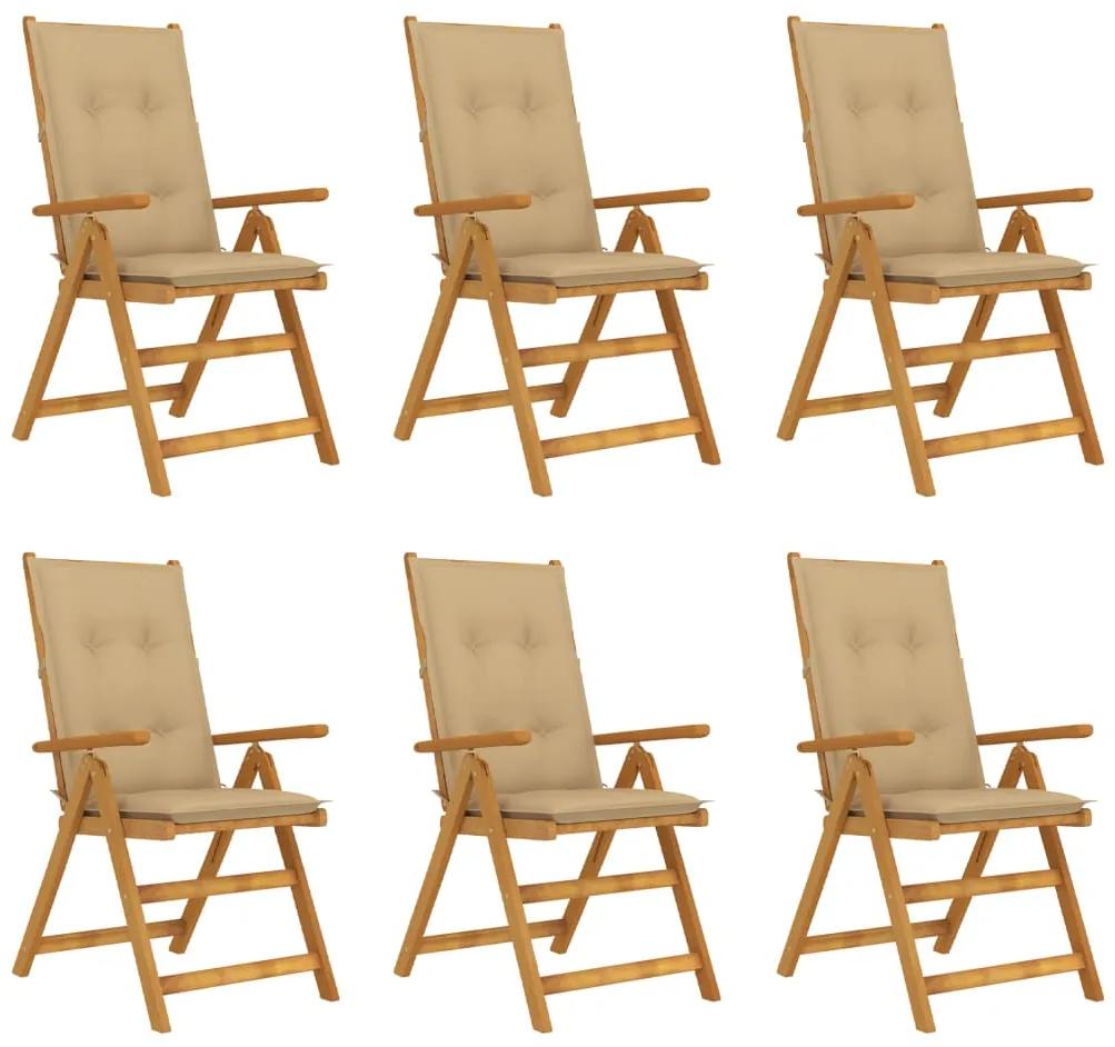 Skladacie záhradné stoličky s podložkami 6 ks akáciový masív 3064137