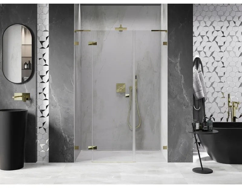 Mexen Lunar L, ľavé otočné sprchové dvere 155 cm, číre sklo, zlatý profil, 834SL-155-050-50-00-L