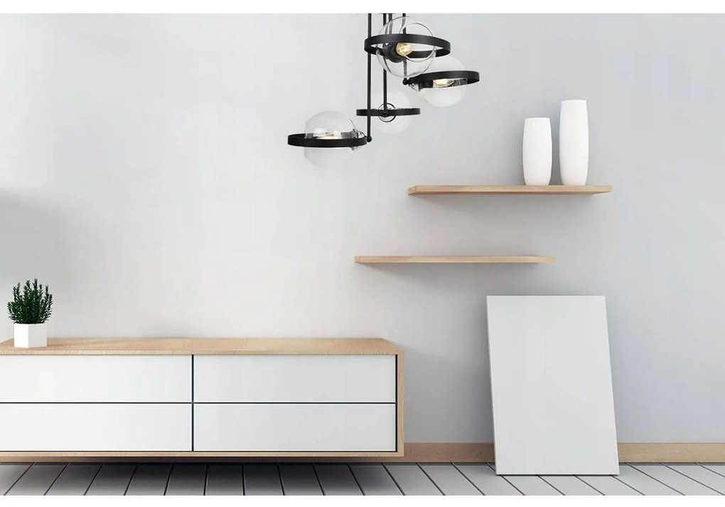 Stropné svietidlo Haga Ring, 4x transparentné sklenené tienidlo (výber z 3 farieb uchytenia)