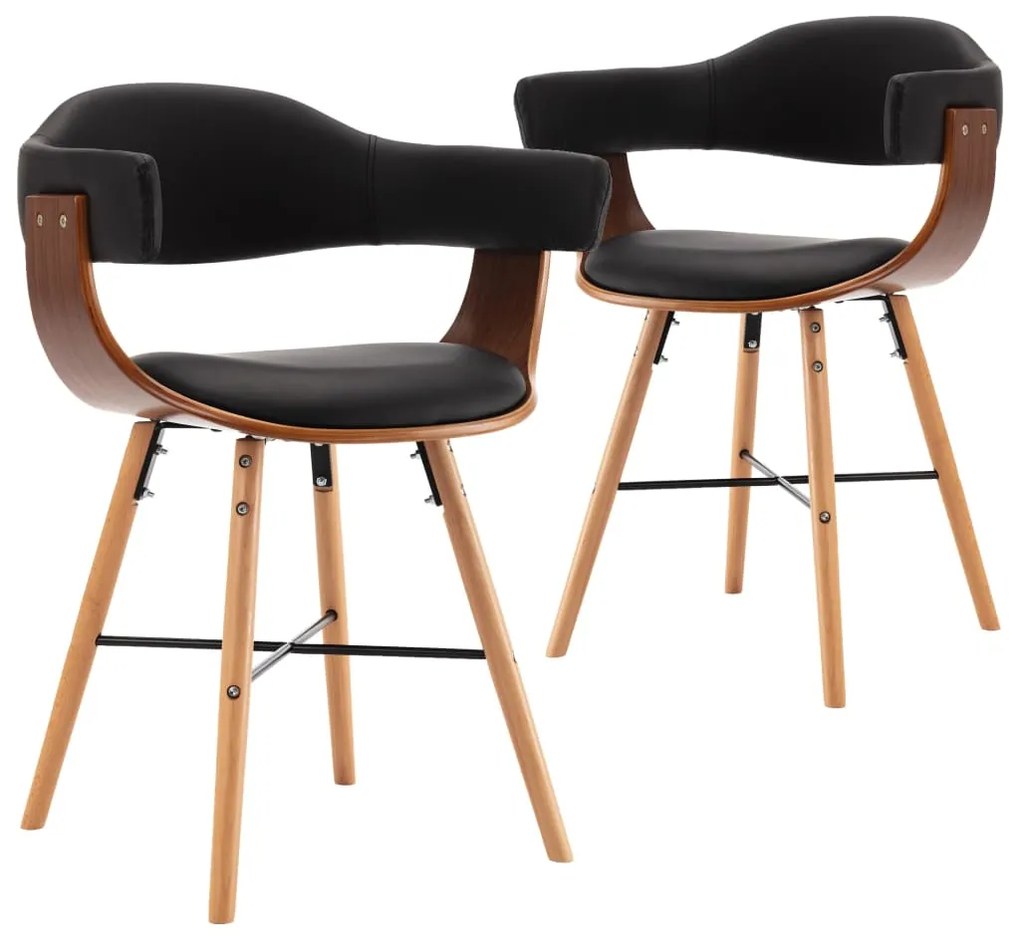 vidaXL Jedálenské stoličky 2 ks, čierne, umelá koža a ohýbané drevo