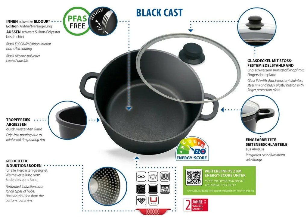 Elo 62440 Basic 4-dielna súprava hliníkových hrncov Black Cast