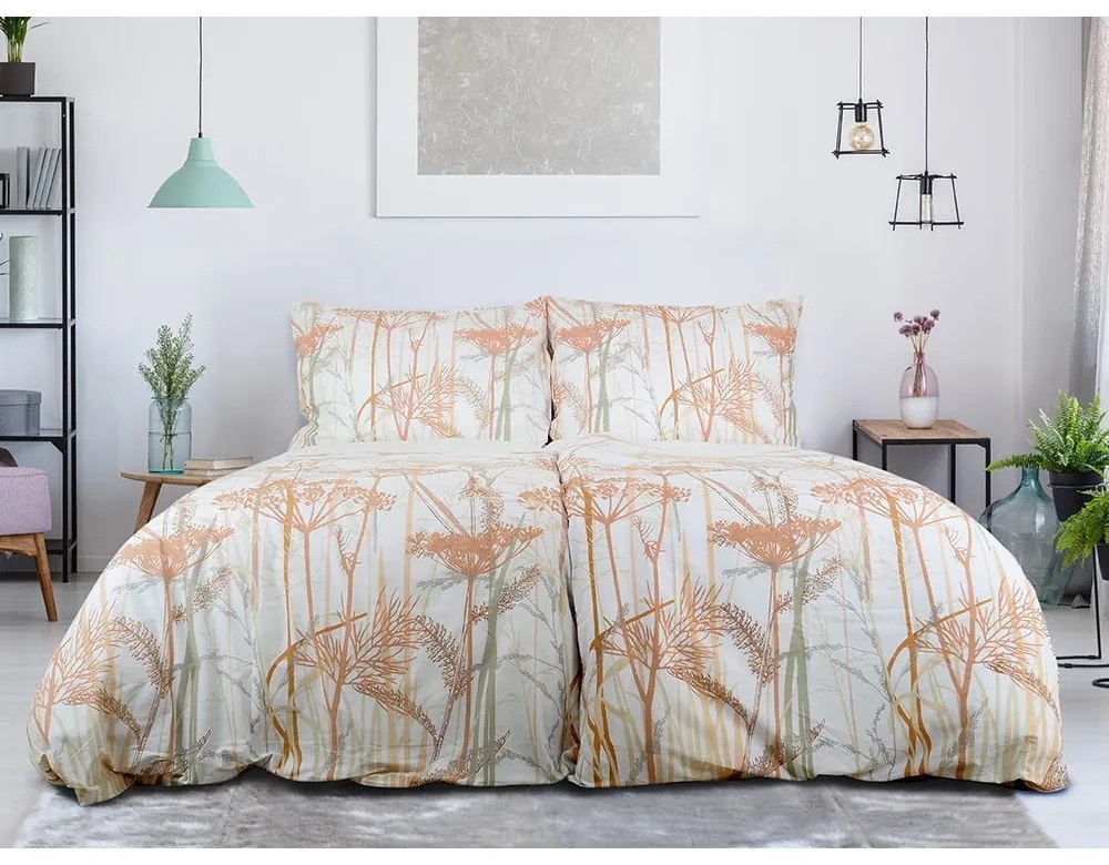 Biele/v terakotovej farbe krepové obliečky na jednolôžko 140x200 cm Caraway – B.E.S.