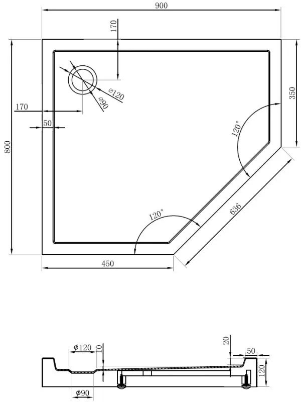 Mexen Flow+, päťuholníková sprchová vanička, ľavá, 90 x 80 cm, biela lesklá, 46P108090LH