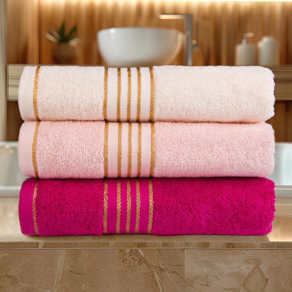 BAVLNENÉ UTERÁKY TIWANO SADA 1 KS 50X90 CM, 1 KS 70X140 CM RUŽOVÁ