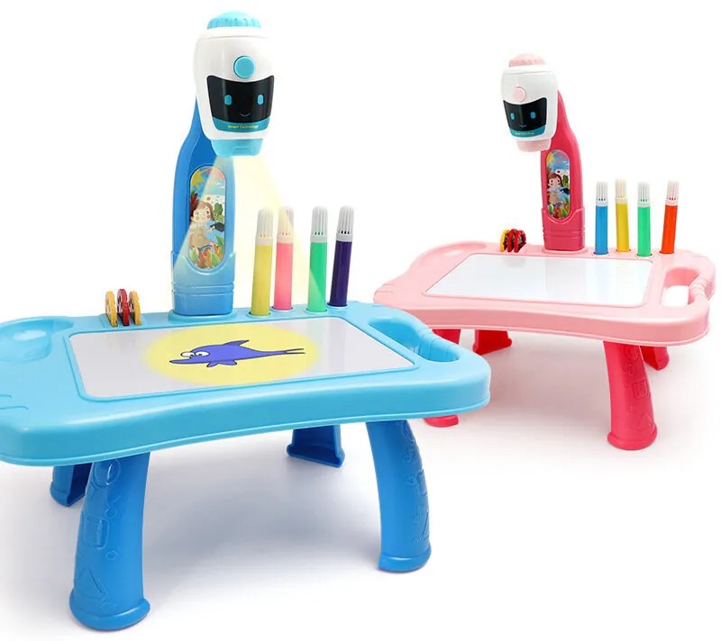 LEAN TOYS Mini projektorový stôl 2v1 s príslušenstvom – Ružový