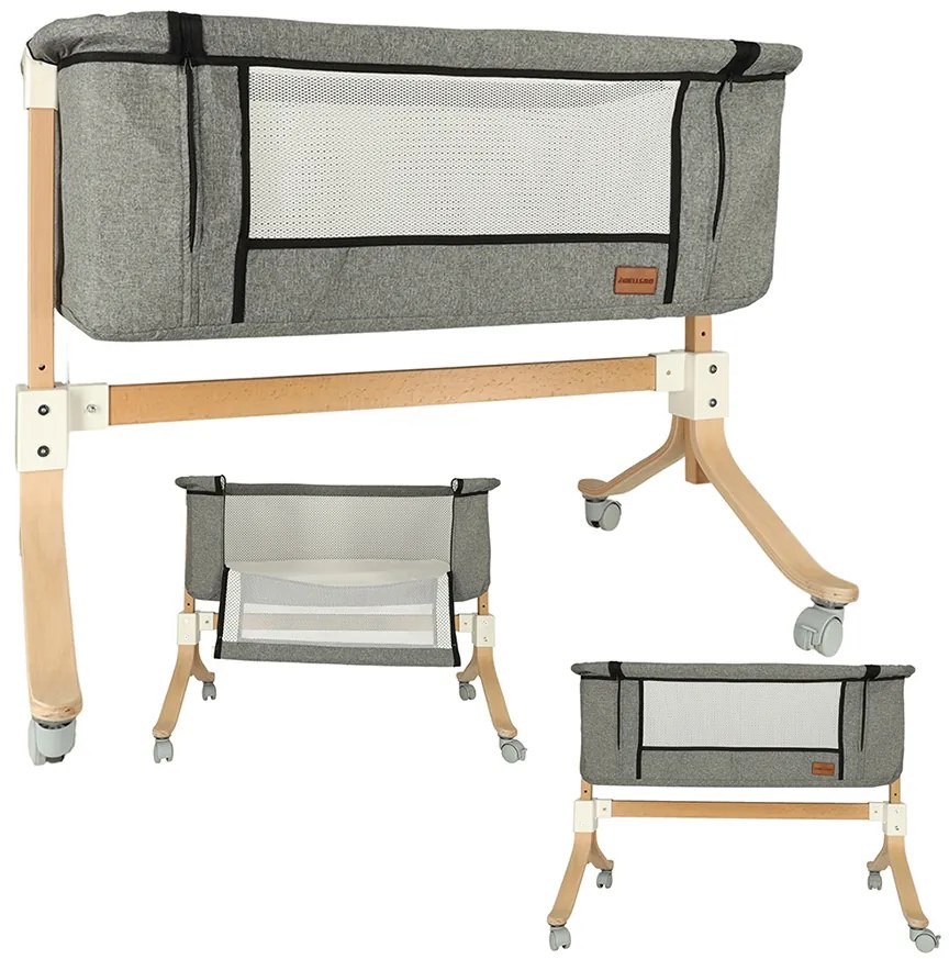 KIK Detská postieľka drevená postieľka na kolieskach sivá