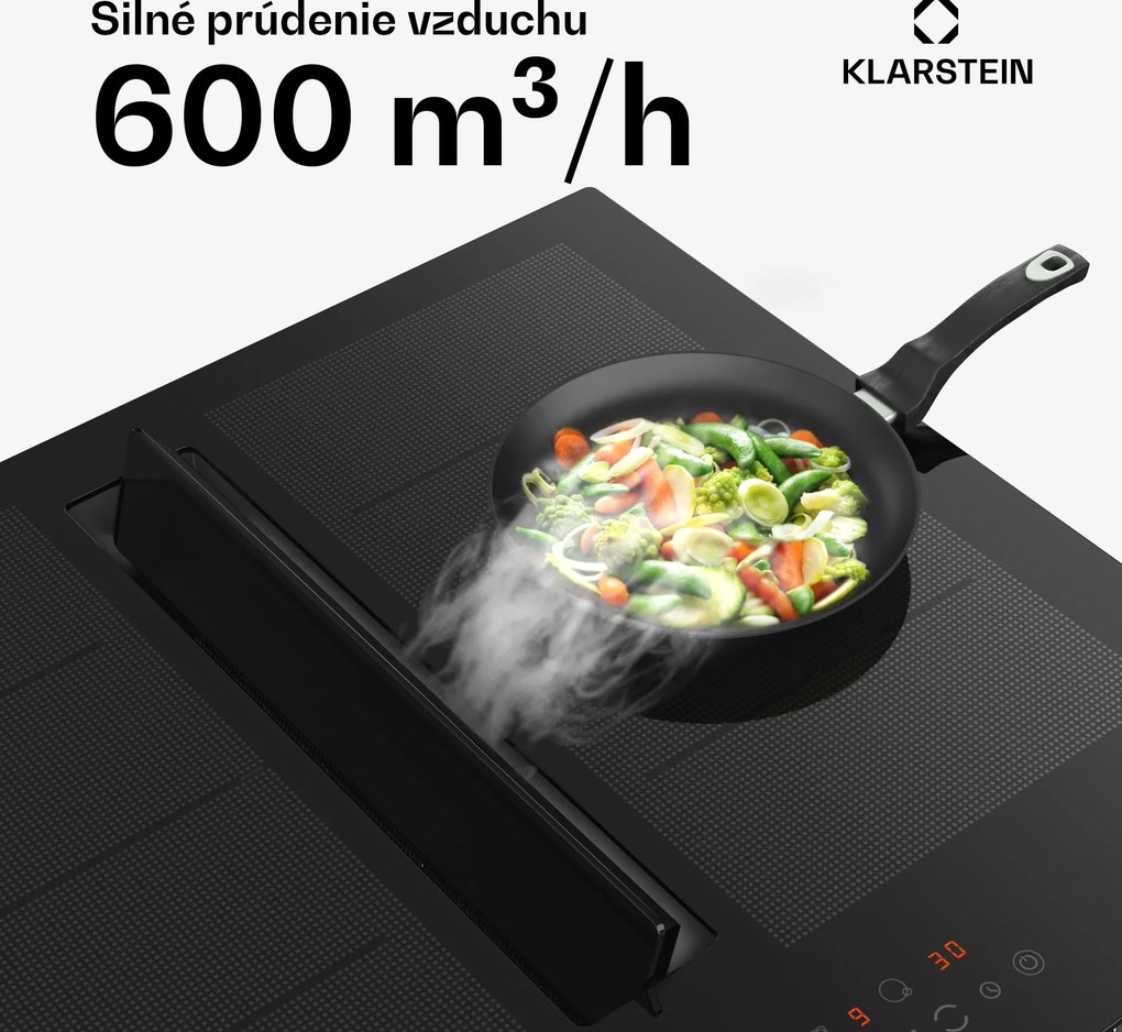 Klarstein Chef-Fusion Down Air System indukčná varná doska + odsávač pár 60 cm 600 m³/h EEC A