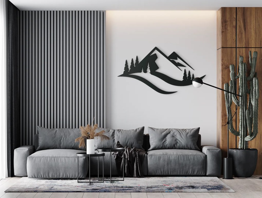drevko Minimalistický obraz Hory a les Rozmer obrazu: 35 x 65 cm, Farba dekorácie: Čierna
