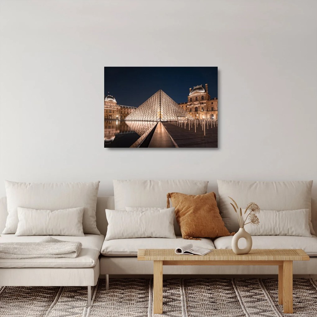 Sklenený obraz - Louvre v noci (70x50 cm)