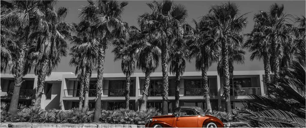 Obraz - Retro červené auto (120x50 cm)