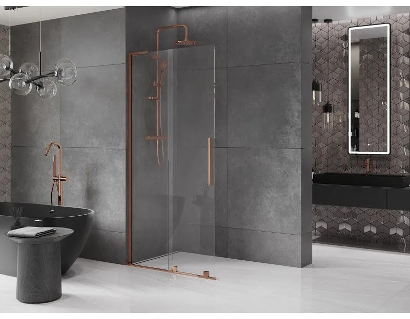 Mexen Velar L, posuvná sprchová zástena Walk-in 90 x 200 cm, 8mm číre sklo, ružové zlato, 871-090-003-03-60