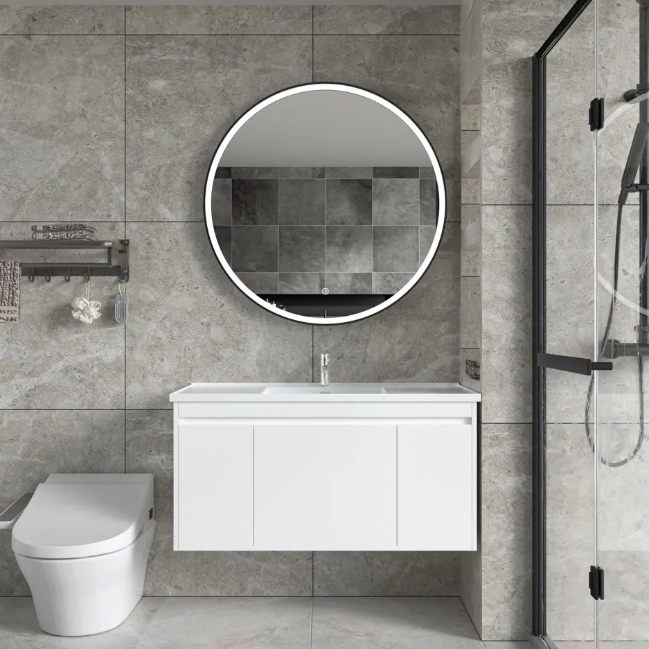 Erga Olivia, okrúhle LED zrkadlo 90cm, čierny kovový rám, 2070 lm, 6500K, predné osvetlenie, ERG-V01-202-9090-BK