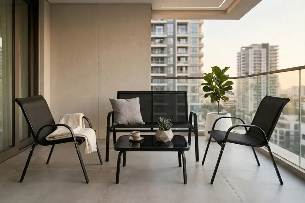 Balkónový set Torino | Kovové sedenie s textilenom | Čierna