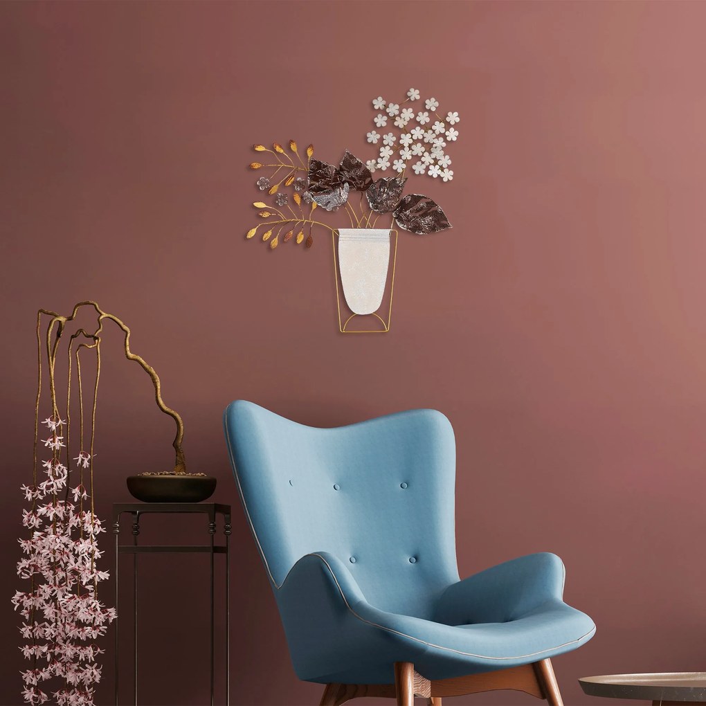 Nástenná kovová dekorácia Kvetiny v kvetináčoch viacfarebná