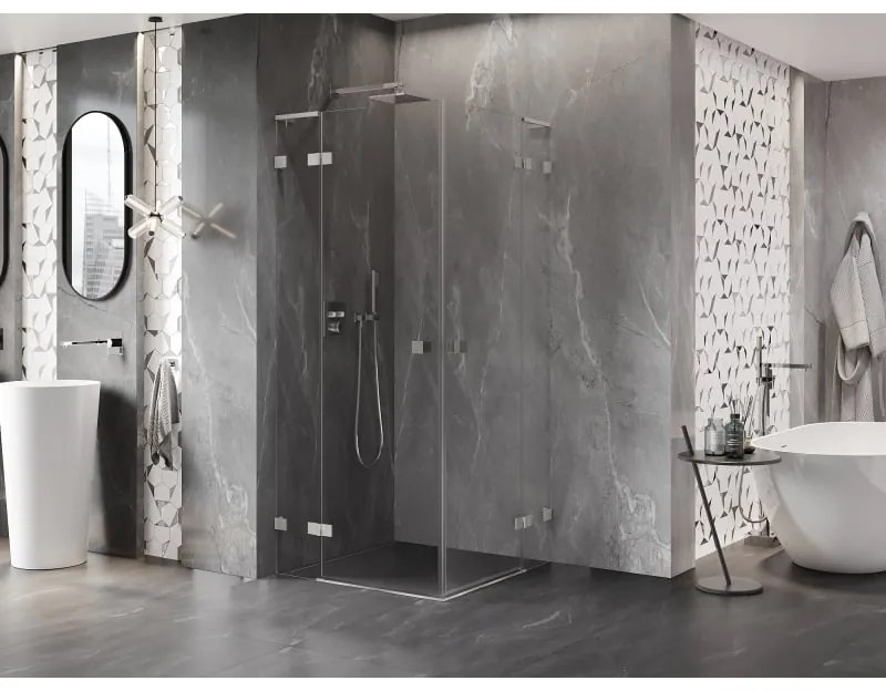 Mexen Lunar, L Duo výklopný sprchový kút 110 x 110 cm, 8mm číre sklo, oceľový profil, 834L-110L-110P-97-00