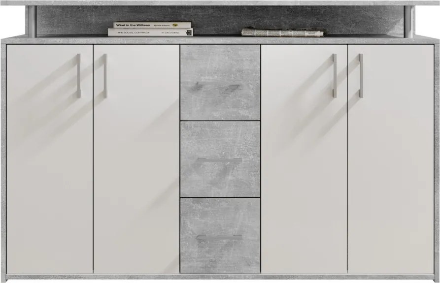 Komoda Drift, šedý betón/biela