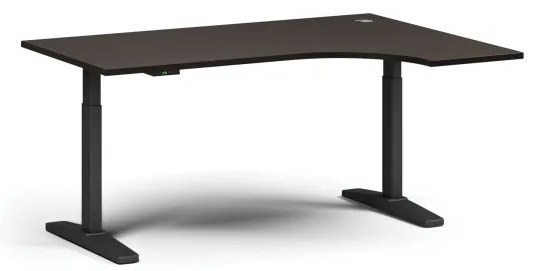 Výškovo nastaviteľný stôl, elektrický, 675-1325 mm, rohový pravý, doska 1600x1200 mm, čierna podnož, wenge