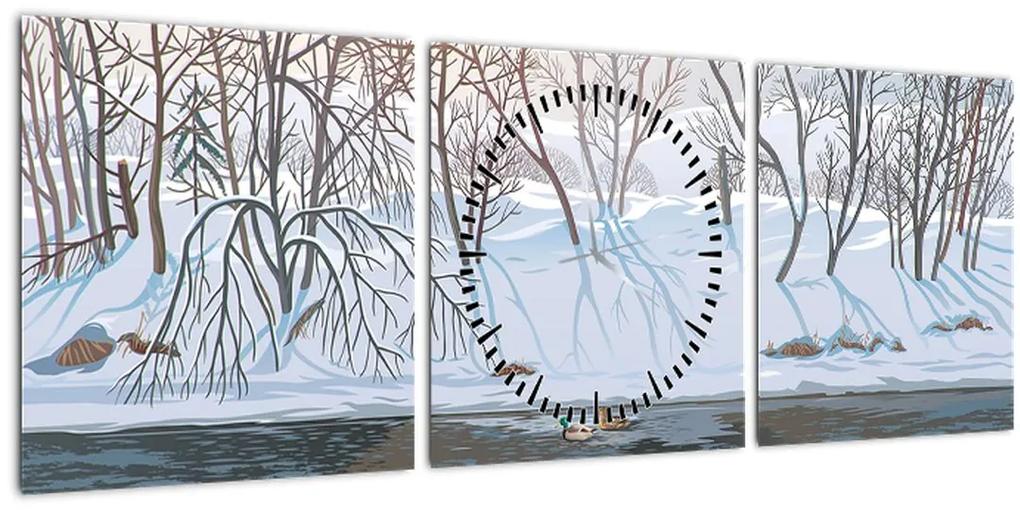 Obraz - Líška v zimnej krajine (s hodinami) (90x30 cm)
