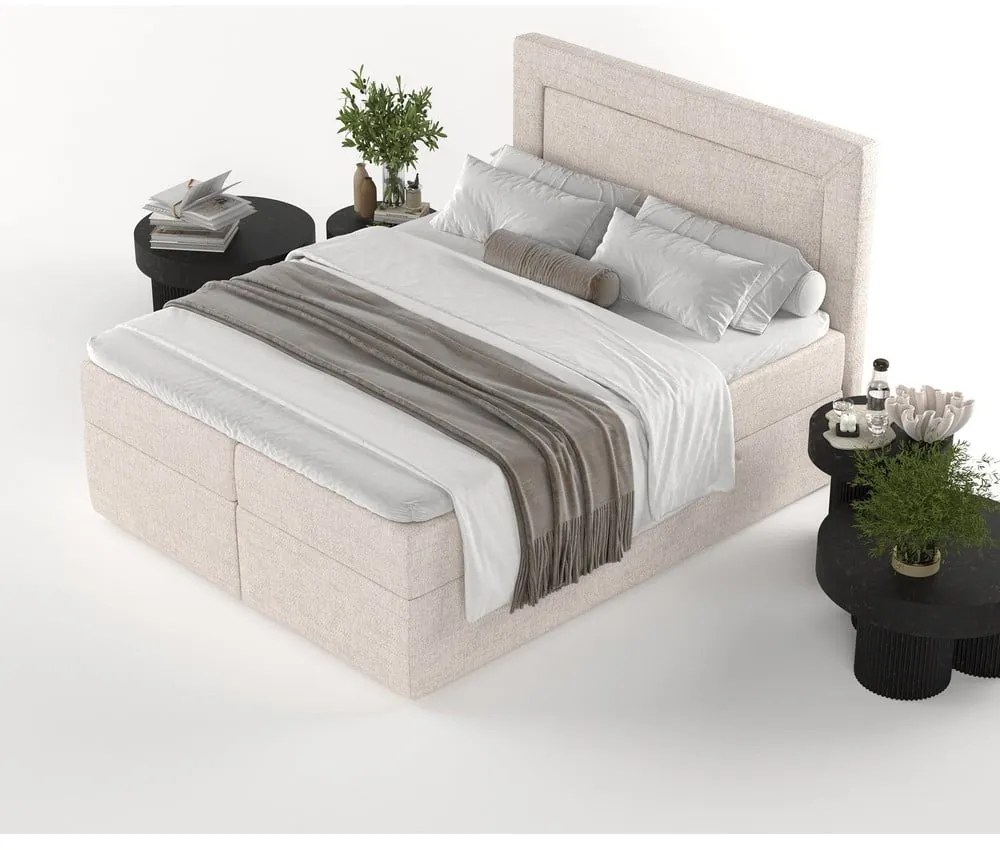 Béžová boxspring posteľ s úložným priestorom 200x200 cm Imagine – Maison de Rêve