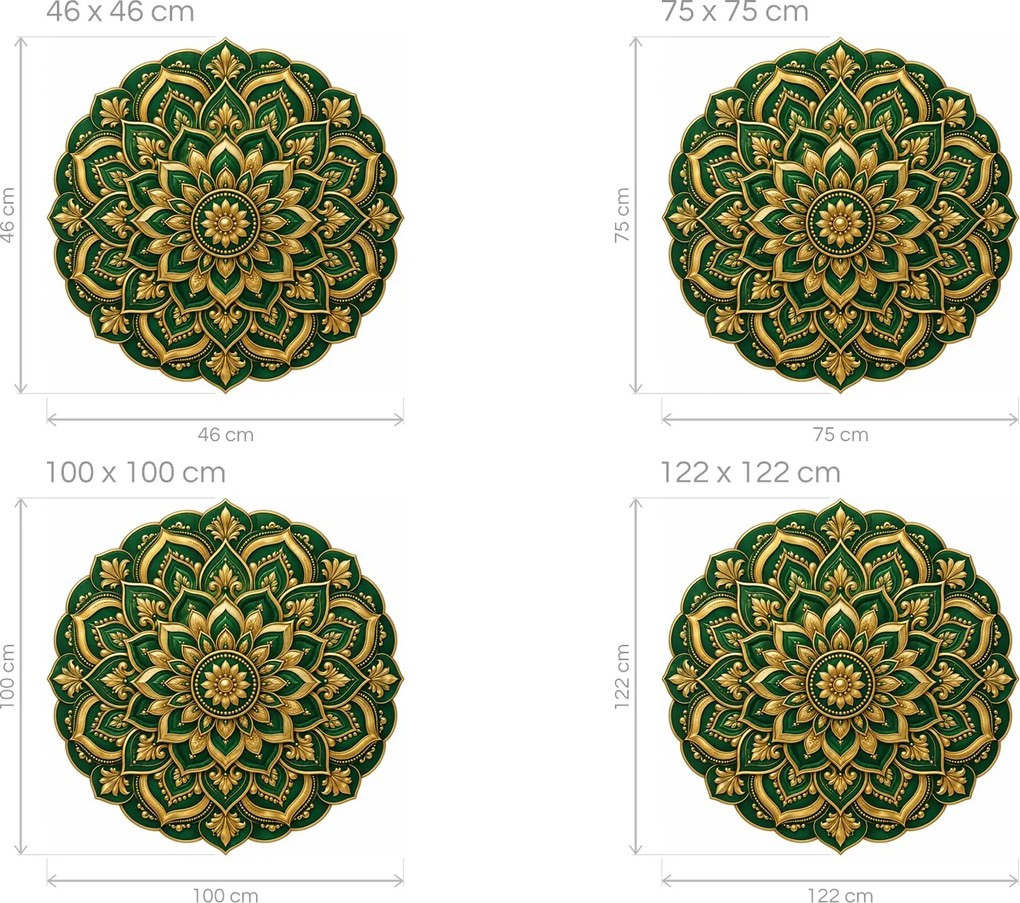 Smaragdová mandala zlatozelená textilná prelepiteľná nálepka na stenu arch 100 x 100 cm