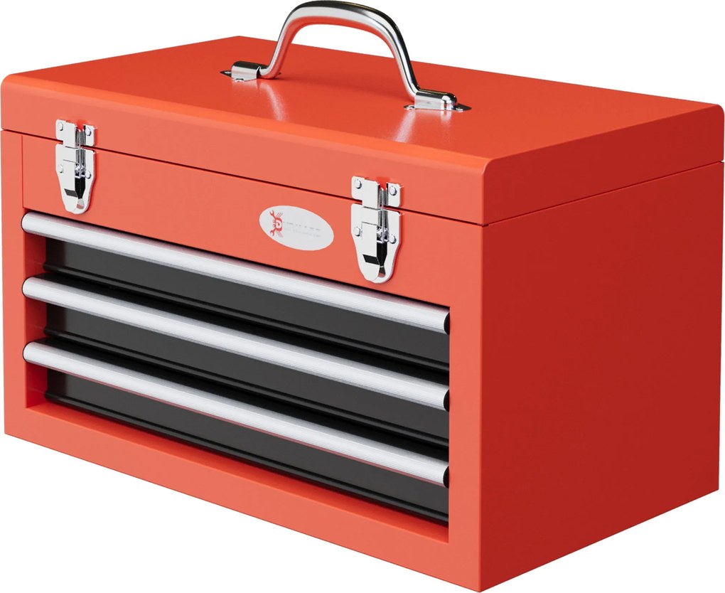 DURHAND prázdna toolbox, 45 x 24 x 27 cm, 3 zásuvky, horný úložný priestor, rukoväť, toolbox s 2 zámkami, oceľ, červená | Aosom