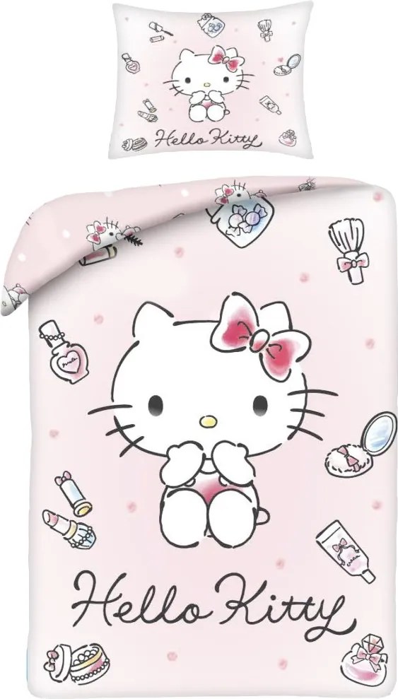 Posteľné obliečky z mikrovlákna Hello Kitty – motív Beauty Time - 70x90 cm + 140x200 cm