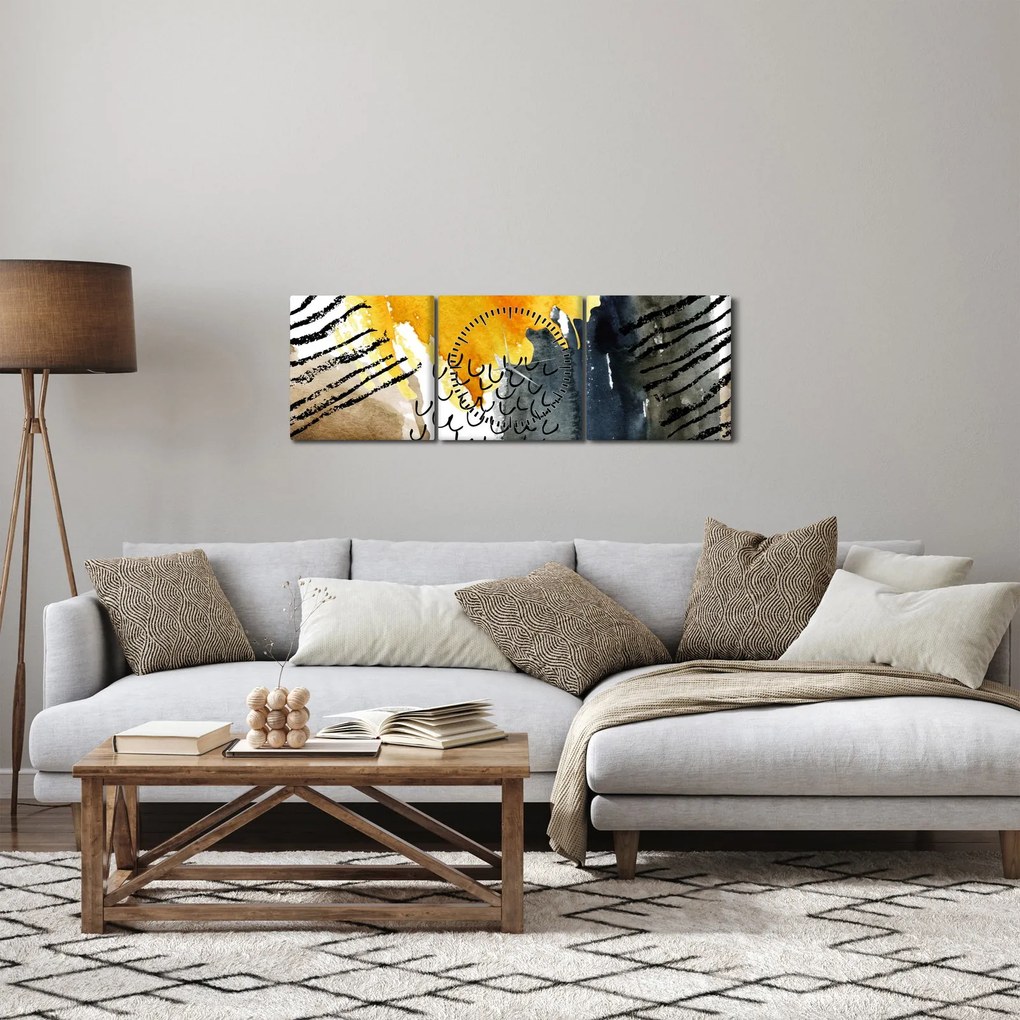 Obraz - Abstraktný akvarel (s hodinami) (90x30 cm)