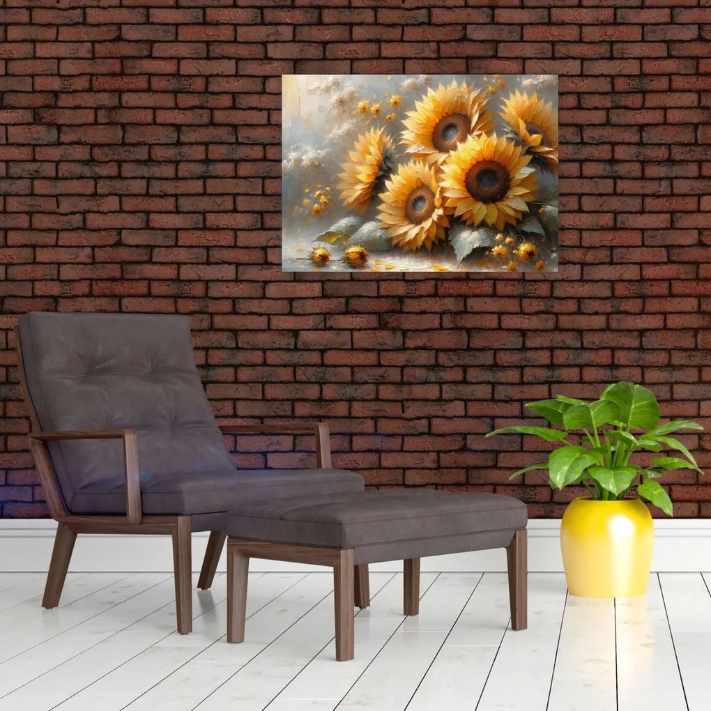 Sklenený obraz - Maľba slnečníc (70x50 cm)
