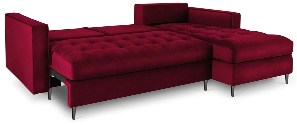 Rozkladacia zamatová pohovka s úložným priestorom Romeo pravý roh 240 × 175 × 96 cm