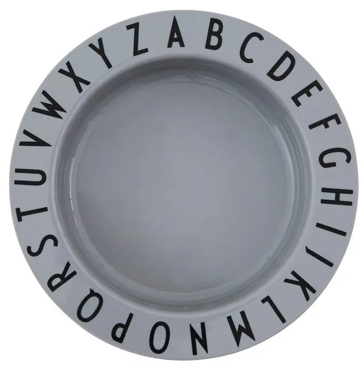 Sivý detský hlboký tanier Design Letters Eat & Learn, 15,5 cm