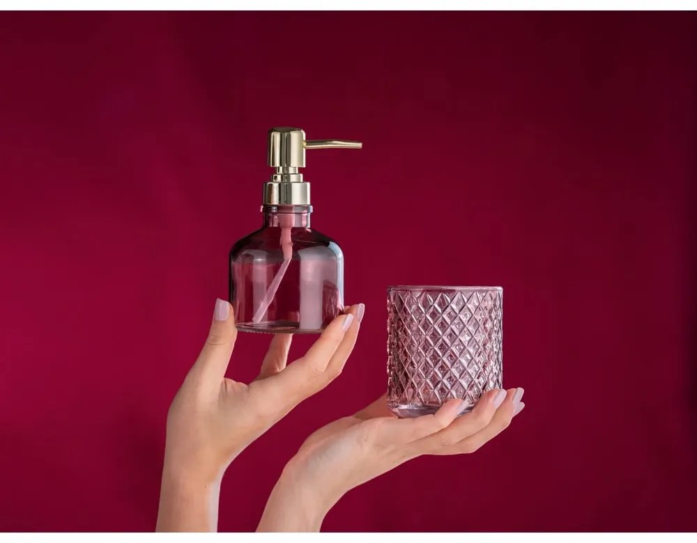 Tmavoružový sklenený téglik na zubné kefky Atessa – Wenko