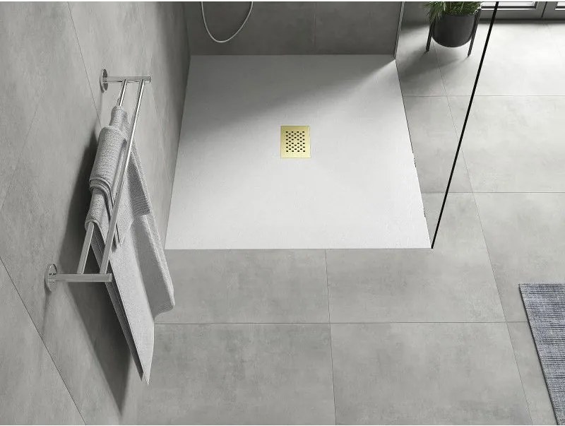 Mexen Hugo, obdĺžniková sprchová vanička SMC 120 x 100 cm, biela, zlatá krytka, 42101012-G