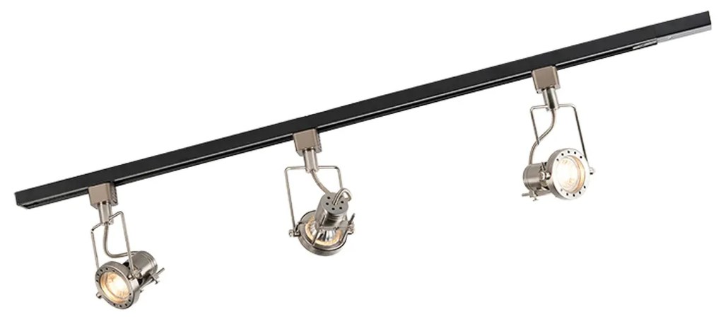 Inteligentná 1-fázová koľajnica čierna s oceľou vrátane 3 WiFi GU10 - Iconic Suplux