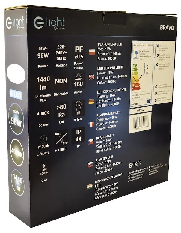 Stropné LED svietidlo Bravo, 1x LED 16w, 4000k, ch