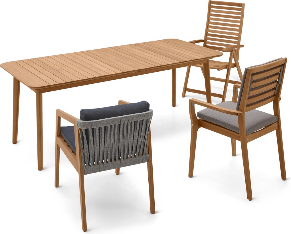 Dvojito rozkladací jedálenský stôl z tíkového dreva