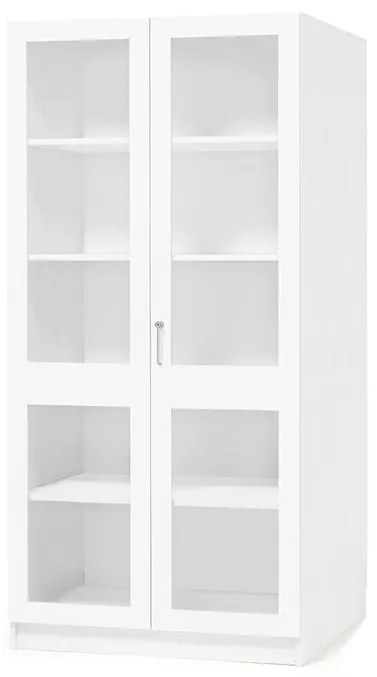 Drevená úložná skriňa THEO s veľkými presklenými dverami, 1000x600x2100 mm, biela