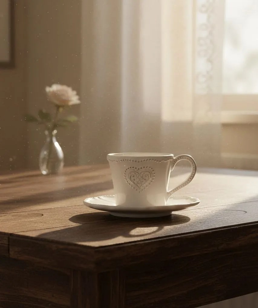 Keramická šálka s tanierikom so srdiečkom Heart - 12*9*7 cm / Ø 15*2 cm / 220 ml